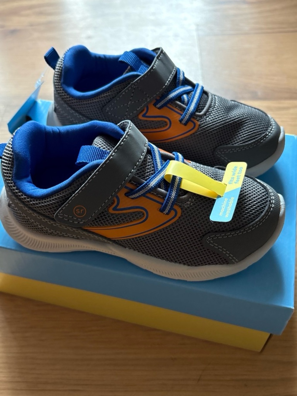 Stride Rite by Munchkin Boys Gray Sneakers with Blue Lining and Orange Detail